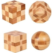 Bbiamsleep Intellectual Logical Training Wooden 3D Puzzle, 4 Count