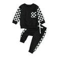 thumbnail image 1 of BblyThe 0-3T Toddler Baby Boys Fall Outfits Checkerboard Patchwork Long Sleeve Sweatshirts and Elastic Waist Pants Outfits, 1 of 9