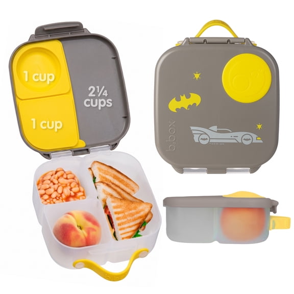 b.box Batman Mini Lunch Box, 4.25 Cup Leak Proof Bento Box for Kids Ages 3+, 3 Compartment Snack Containers, School Lunch Container, Dishwasher Safe, BPA-Free