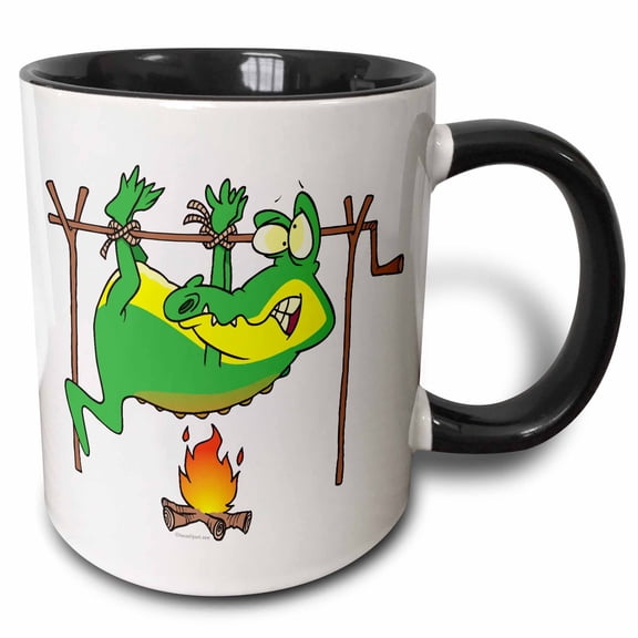 3drose, Bbq Dinner Funny Alligator Gator Cartoon, 11oz Two-tone Black Mug