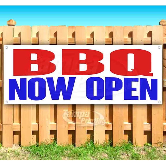 Bbq Now Open 13 oz Vinyl Banner With Metal Grommets