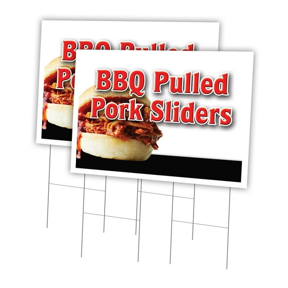 Bbq Pulled Pork Sliders 2 Pack Of 24" x 36" Yard Sign & Stake | Advertise Your Business | Stake Included Image On Front Only | Made in The USA