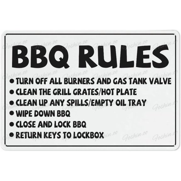 Bbq Rules 12"X8" Aluminum Warning Signs For Property Business Yard House Office