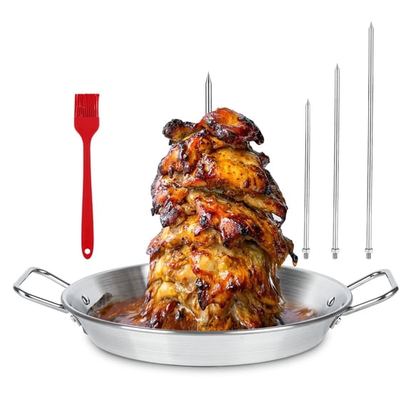 Bbq Vertical Skewer Pan Stainless Steel Gyro Spit Shawarma Stand For Oven  Al Pastor Grill El Hack Tacos Chicken Brazilian With 8" 10" 12" Stick