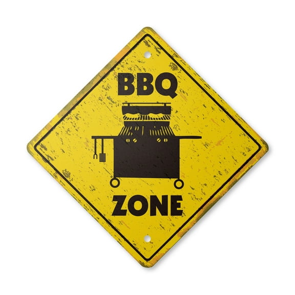 Bbq Vintage Crossing Sign Zone Xing | Indoor/Outdoor Plastic | 20" Tall rustic barbeque gas grill cooker sauce Texas cookout ribs smoker Bar B