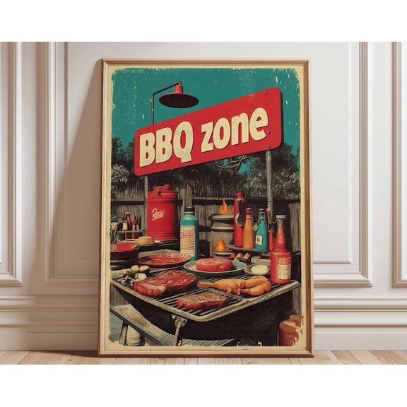 Bbq Zone Retro Grill Backyard Barbecue Wall Art Print, Unframed Paper Poster 8x10in