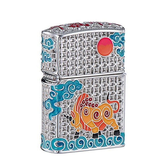 Bbsisgo Kerosene lighters, Candle lighters, Gift lighters for men and women(Without fuel),牛气冲天-银色
