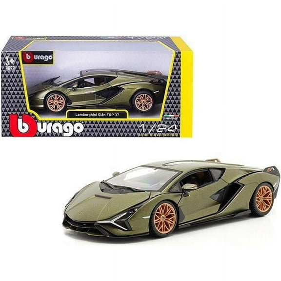 Bburago 21099grn 1-18 Scale Lamborghini Sian FKP 37 Wheels Diecast Model Car, Matt Green & Metallic Copper