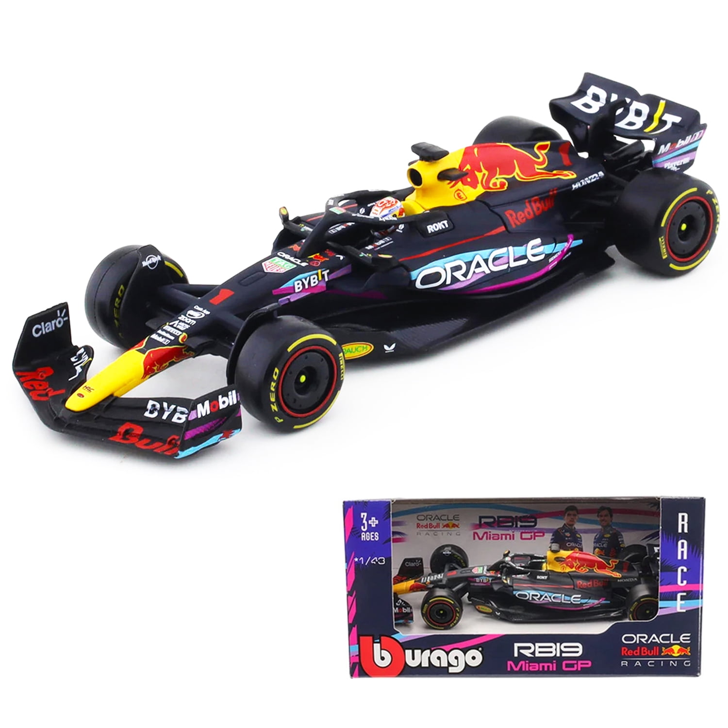 Bburago Red Bull RB19 F1 Car Model – 1/43 Scale Max Verstappen Miami GP 2023 Winner Edition