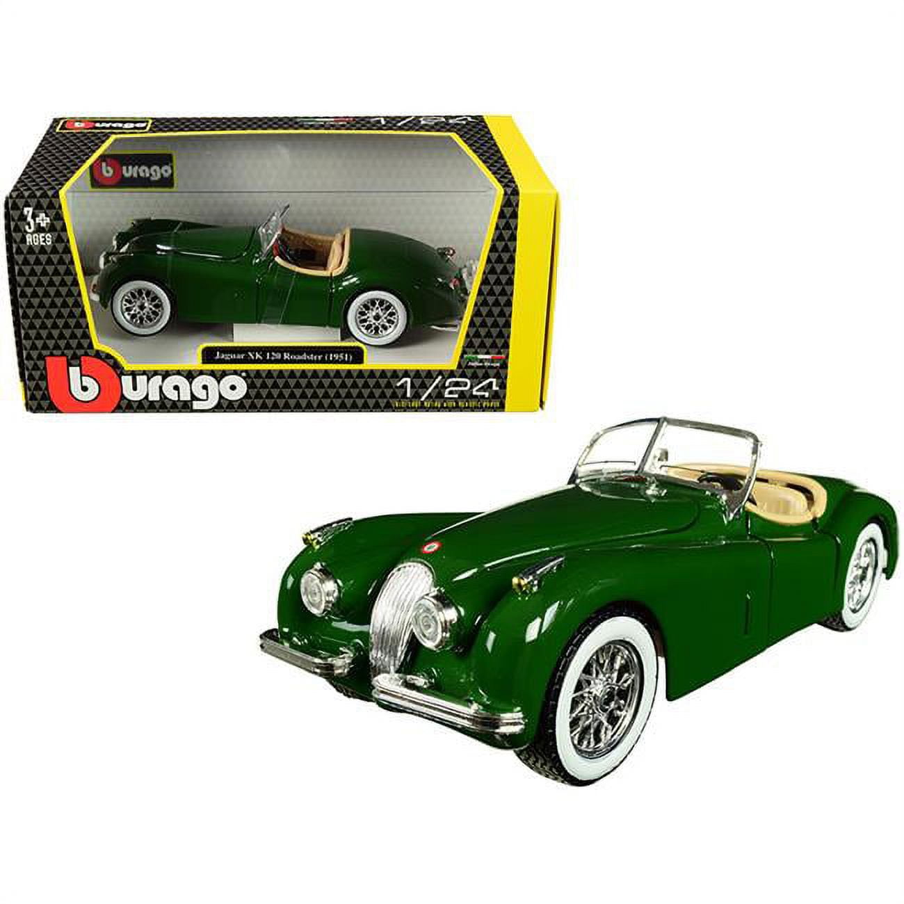 Bburago Jaguar XK 120 Roadster 1951 Green - 1:24 Scale Die-Cast Model Car With Opening Doors & Hood - View #4