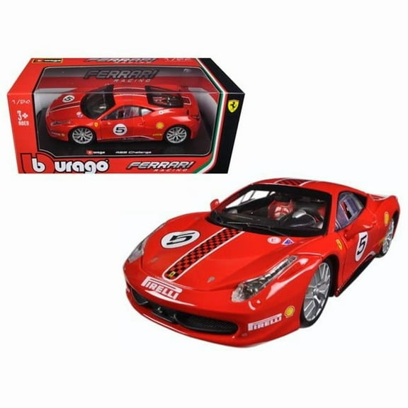 Bburago 26302 1 isto 24 Ferrari 458 Challenge No. 5 Diecast Model Car, Red