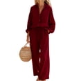 thumbnail image 1 of Bbyeadc 2 Piece Linen Sets for Women Long Sleeve Collared Button Down Shirt Comfort Drawstring Pants Going Out Travel Sets,Red (XXL), 1 of 5