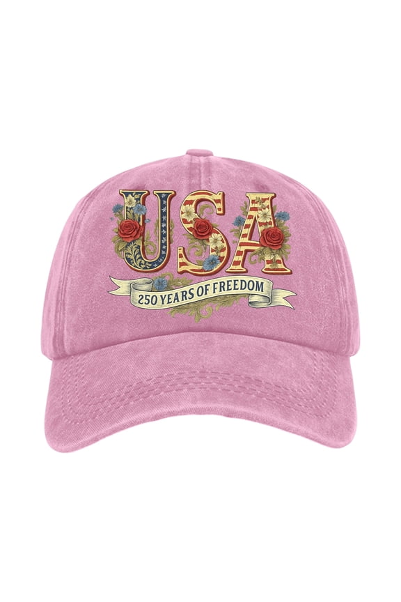 250 Anniversary Hat Flag Letter Print Distressed Cap 1776-2026 Independence Day Hat Casual Anniversary for Man Women,Pink(One Size)