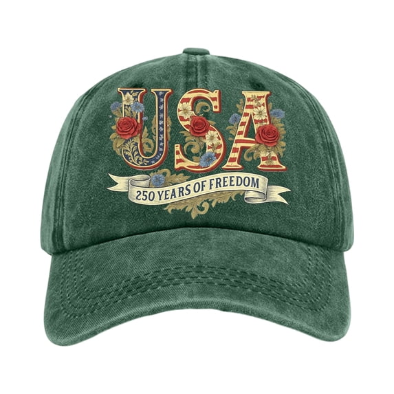 Bbyeadc 250 Year American Anniversary Hat 1776-2026 Flag Letter Print Baseball Cap Distressed Hat Casual Anniversary for Man Women,Green(One Size)
