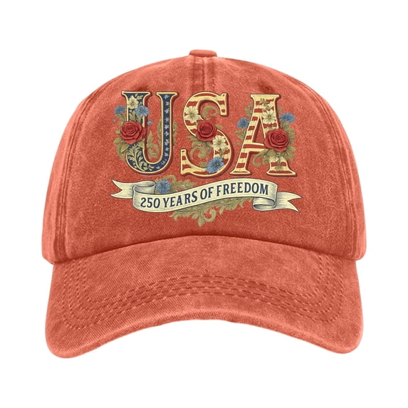 Bbyeadc America 250th Anniversary Hat 1776-2026 Flag Letter Print Baseball Cap Distressed Hat Fashion Celebration for Women,Saffron(One Size)
