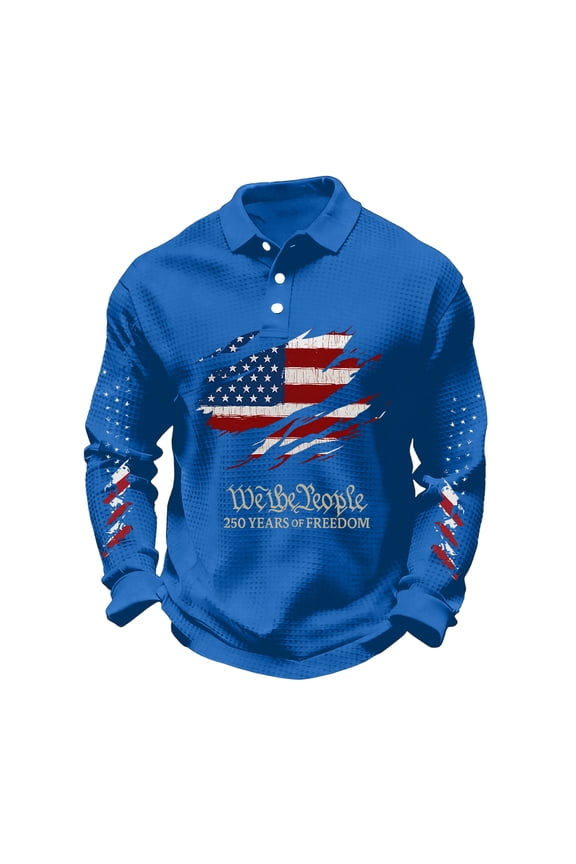 Big and Tall 250 Anniversary Mens Polo Shirts Short Sleeve Collared T-Shirt Moisture Wicking United States Print Pullover Spring Tee,Blue (Medium)