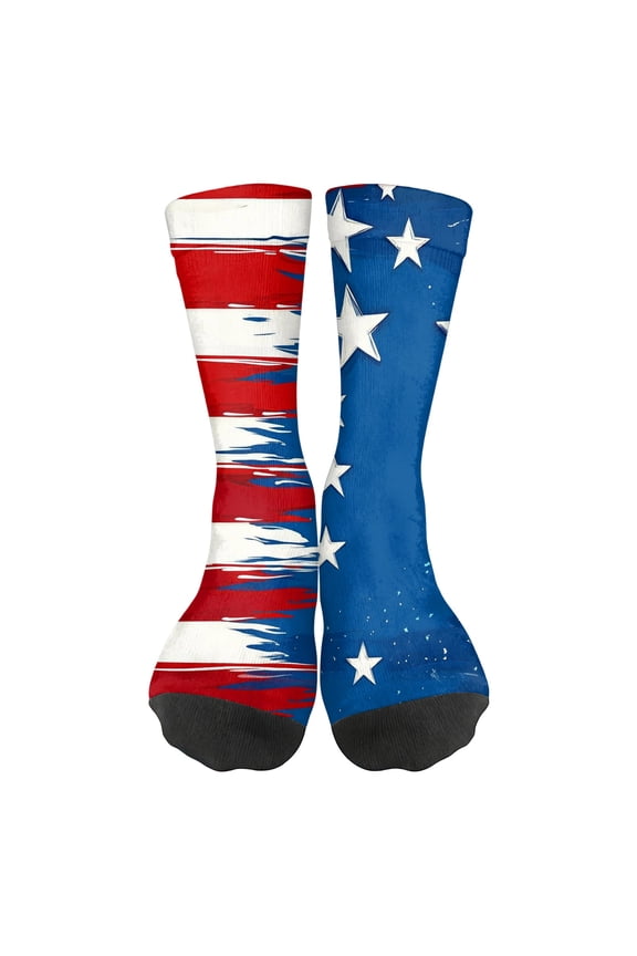Black Star Red White Stripe Crew Socks, Breathable Casual Socks for Men Women Everyday Wear,Red (One Size)