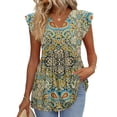thumbnail image 1 of Bbyeadc Blouses for Women Dressy Casual Short SleeveTops V Neck Loose Tee Trendy Comfortable Boho Print Rolled Cuffs Pullover,Light Green(L), 1 of 6