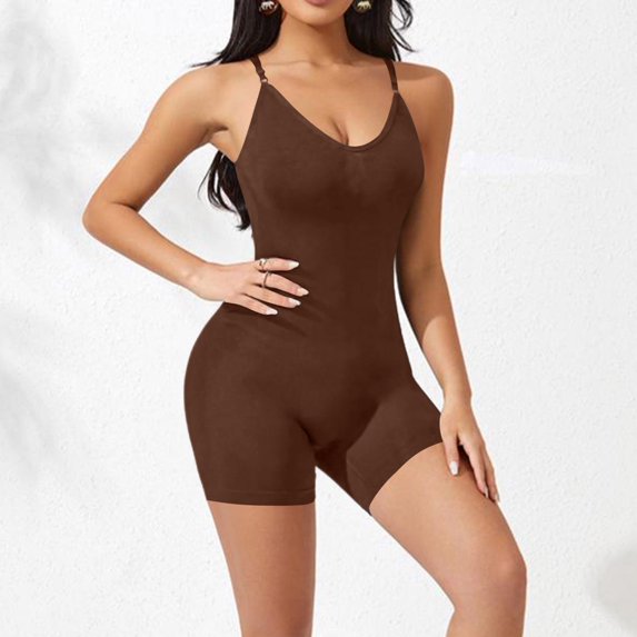 Bbyeadc Bodysuits for Women Body Shaping Deep V Neck Bodysuit Adjustable Straps Body Shaper Fashion Comfortable Shapewear,Coffee(XL)