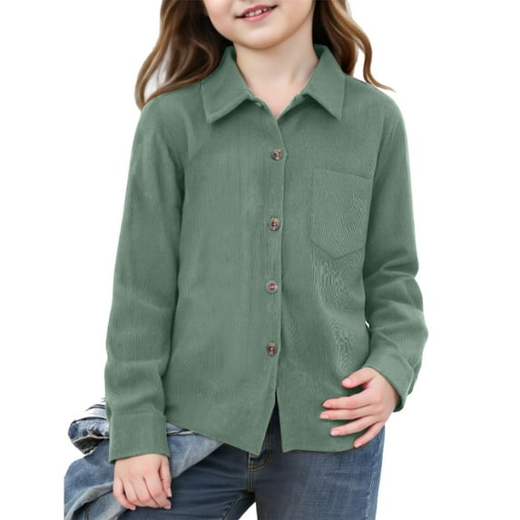 Bbyeadc Button Down Shirt for Women Fashion Fall Outfits Corduroy Shirts with Pockets Casual Long Sleeve Blouse Tops,Mint Green(110)