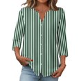 thumbnail image 1 of Bbyeadc Button Up Shirts for Women 3/4 Length Sleeve V Neck Top Striped Print Lightweight Top Casual Loose Spring Shirts,Cyan(L), 1 of 5