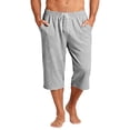 thumbnail image 1 of Bbyeadc Capris Pants for Men Straight Leg Solid Color Bottoms Baggy Drawstring Capris Cute Summer Spring Culottes with Pocket,Gray(M), 1 of 8