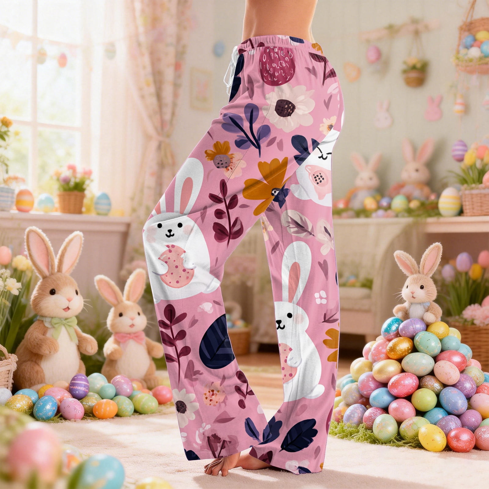 Bbyeadc Easter Pajamas for Women Wide Leg Rabbit Graphic Pants ...