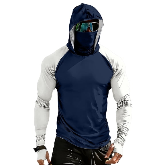 Bbyeadc Fishing Shirt for Men Sun Protection Shirt with Mask Long Sleeve Breathable Rash Guard for Swimming Sailing Boating,Royal Blue (S)