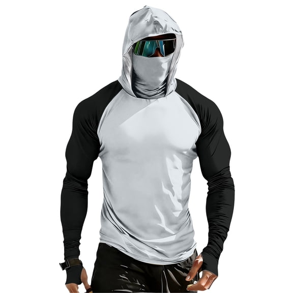 Bbyeadc Fishing Shirt for Men Sun Protection Shirt with Mask Long Sleeve Breathable Rash Guard for Swimming Sailing Boating,White (S)