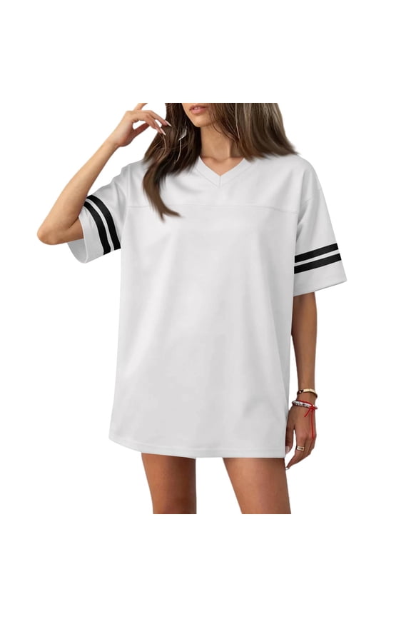 Football Jerseys for Men Short Sleeve Cotton Striped Trim Jerseys V Neck Sweat Absorbent T-Shirt Casual Sport Game Sports Uniforms,White (Large)