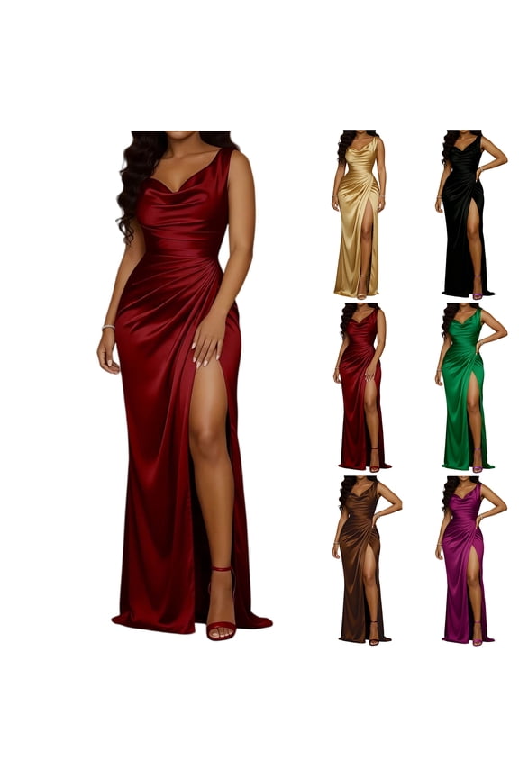 Formal Dresses for Women Cocktail Evening Wedding Guest Dress Tight Waist Backless High Slit Bodycon Maxi Dress,Black (XL)