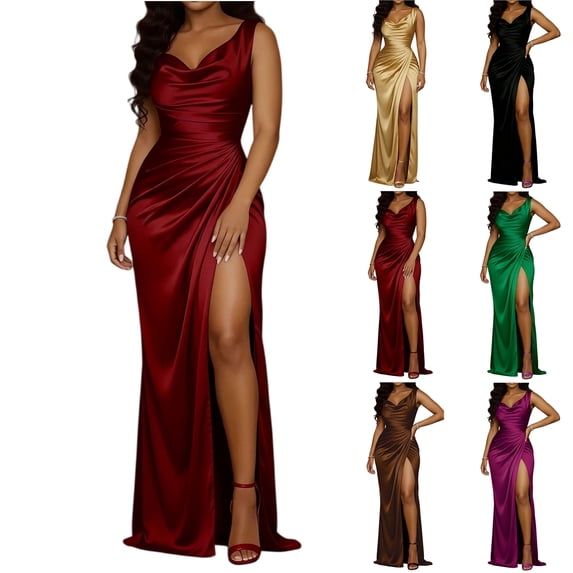Bbyeadc Formal Dresses for Women Cocktail Evening Wedding Guest Dress Tight Waist Backless High Slit Bodycon Maxi Dress,Purple (XL)