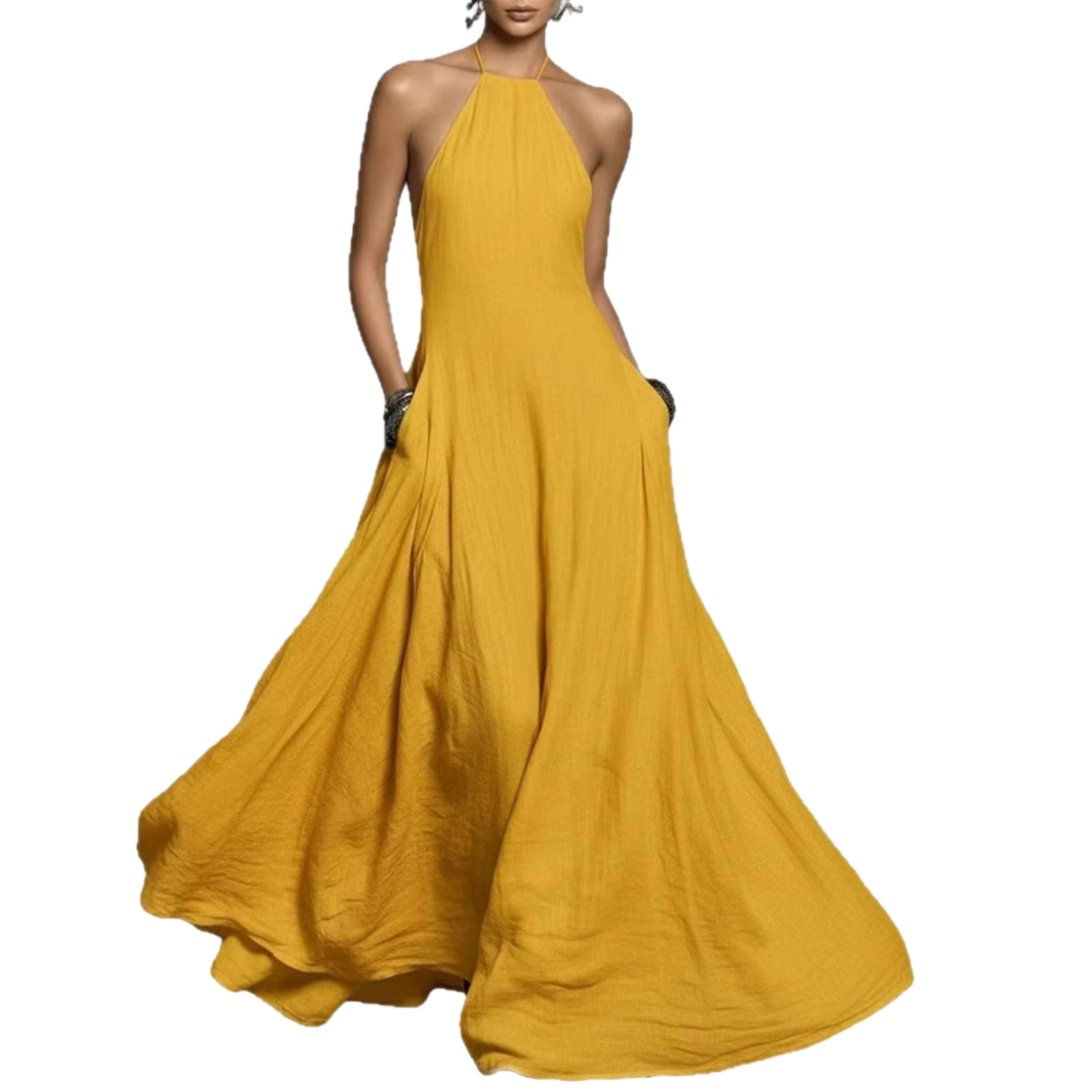 Bbyeadc Formal Dresses for Women Cotton Linen Halter Neck Sleeveless Dresses A Line Tie Backless Flowy Sundress Bridal Shower Outfits,Yellow (S) - Walmart.com Bbyeadc Formal Dresses for Women Cotton Linen Halter Neck Sleeveless Dresses A Line Tie Backless Flowy Sundress Bridal Shower Outfits,Yellow (S) - Walmart.com