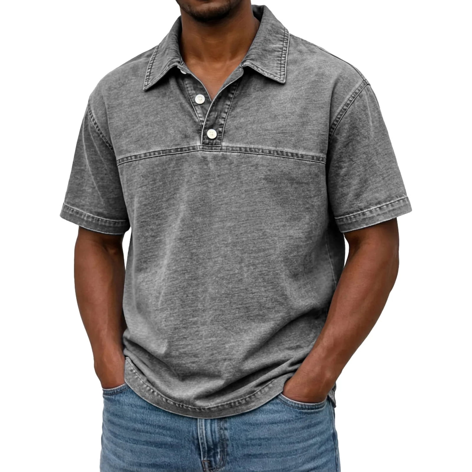 Bbyeadc Golf Shirts for Men Short Sleeve Collared Polo Shirt Acid Wash ...