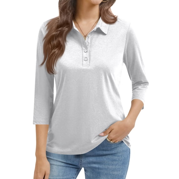 Bbyeadc Golf Shirts for Women 3/4 Length Sleeve Slim Polo Shirt Breathable Collared Golf T-Shirt Classic Summer Spring T-Shirt,Light Gray(L)