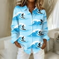 thumbnail image 1 of Bbyeadc Hawaiian Shirts for Women Long Sleeve Collared Shirts Button Down Breathable Tee Fashion Beach Vacation Top'Light Blue(L), 1 of 5