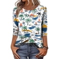 thumbnail image 1 of Bbyeadc Hawaiian T-Shirts for Women 3/4 Length Sleeve Crew Neck Shirts Breathable Top Fashion Summer Beach Tee,White (S), 1 of 5