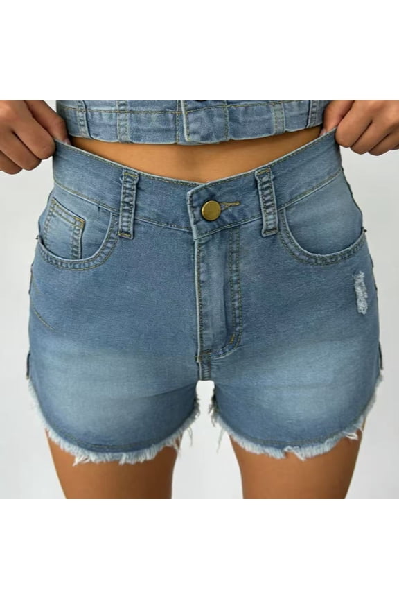 Jean Shorts for Women High Waisted Ripped Jean Shorts Cut Off Raw Hem Bottoms Casual Vacation Shortpant,Light Blue(S)
