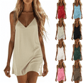 thumbnail image 1 of Bbyeadc Linen Dresses for Women Summer Cami Lounge Slip Sundress Sleeveless V Neck House Casual Mini Dresses,Red (S), 1 of 7
