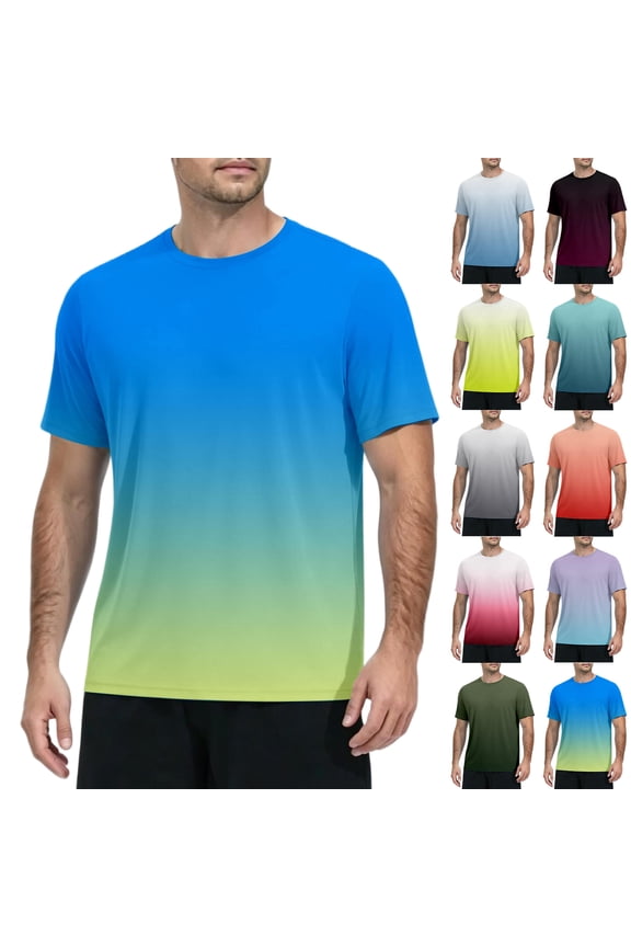 Men's Athletic T-Shirt Dry Fit Workout Gym Shirt Sun Protection Performance Moisture Wicking Running Short Sleeve T-shirt,Blue (L)