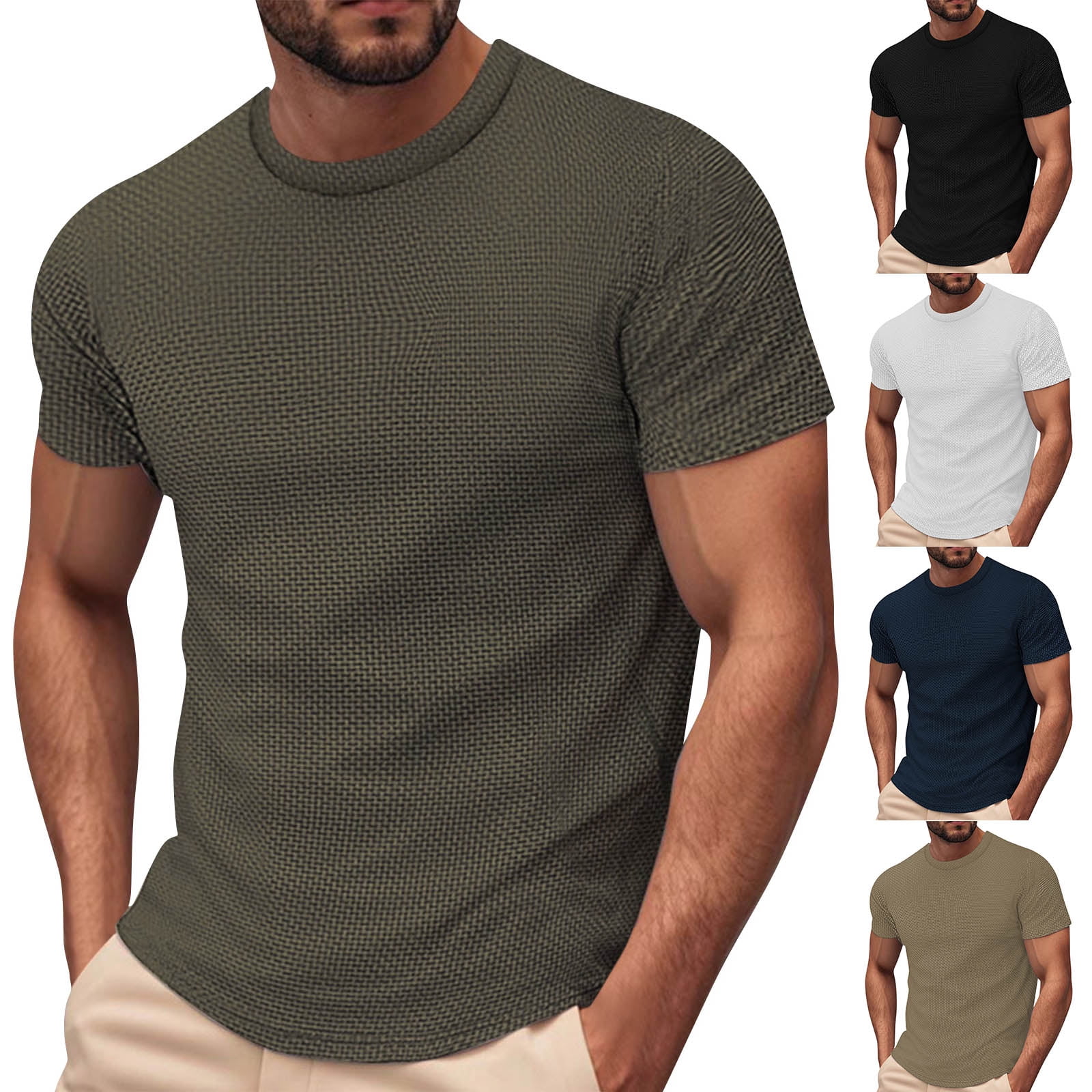Bbyeadc Men's Casual T-Shirt Solid Color Short Sleeve Breathable Crew ...