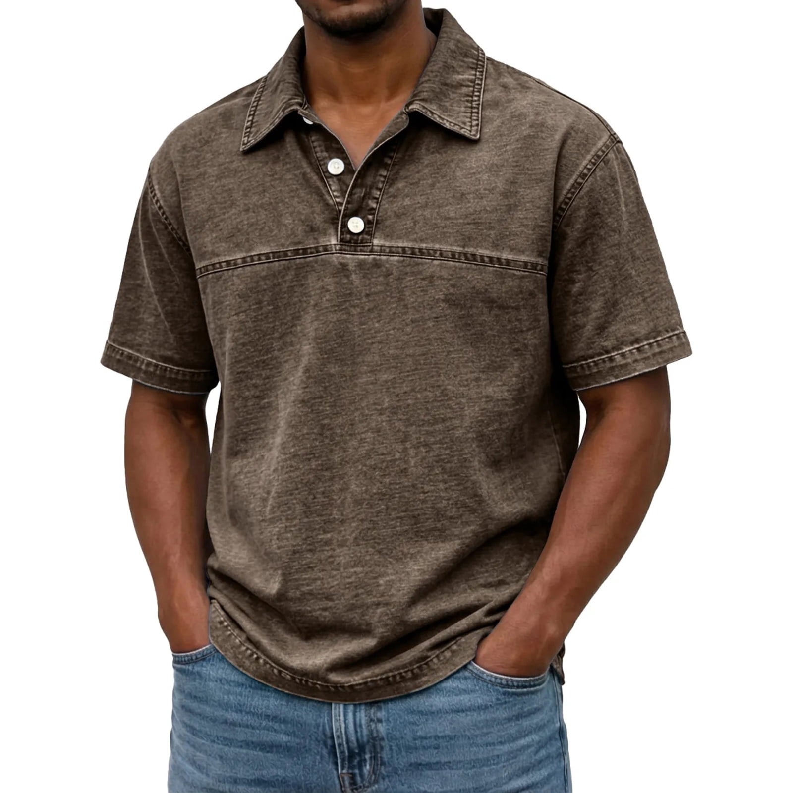 Bbyeadc Men's Polo Shirts Short Sleeve Solid Color Polo Shirt Collared ...