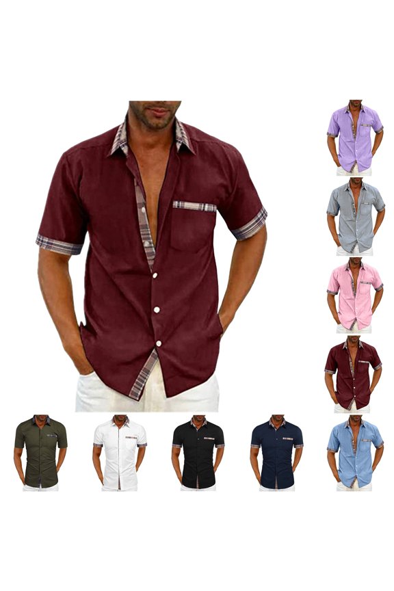 Men's Short Sleeve Shirts Button Down Shirts Casual Short Plaid Collar Work Dress Shirts Short, M-5XL,Light Blue(XL)