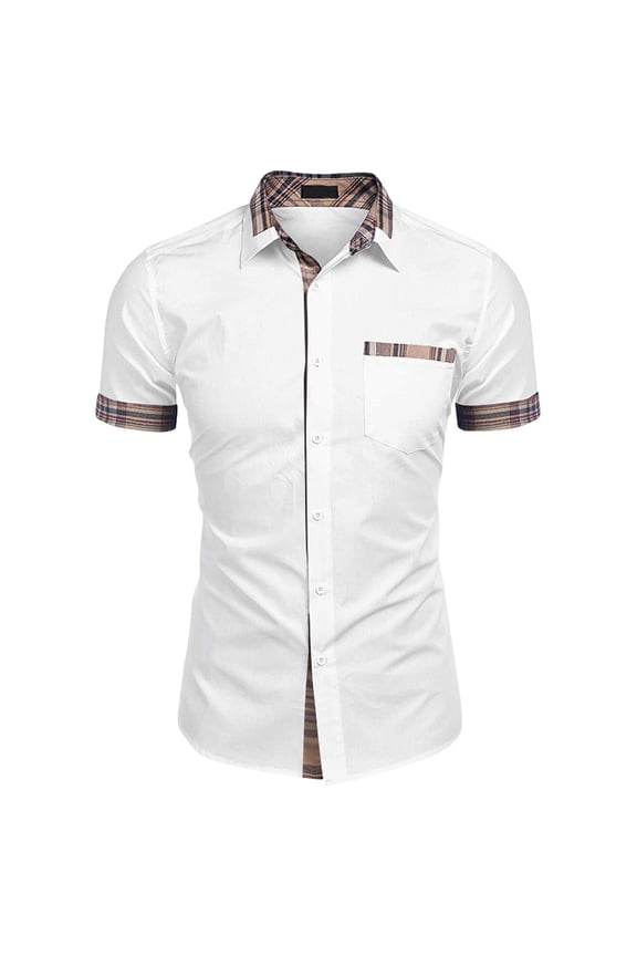 Men's Short Sleeve Shirts Button Down Shirts Casual Short Plaid Collar Work Dress Shirts Short, M-5XL,White(L)