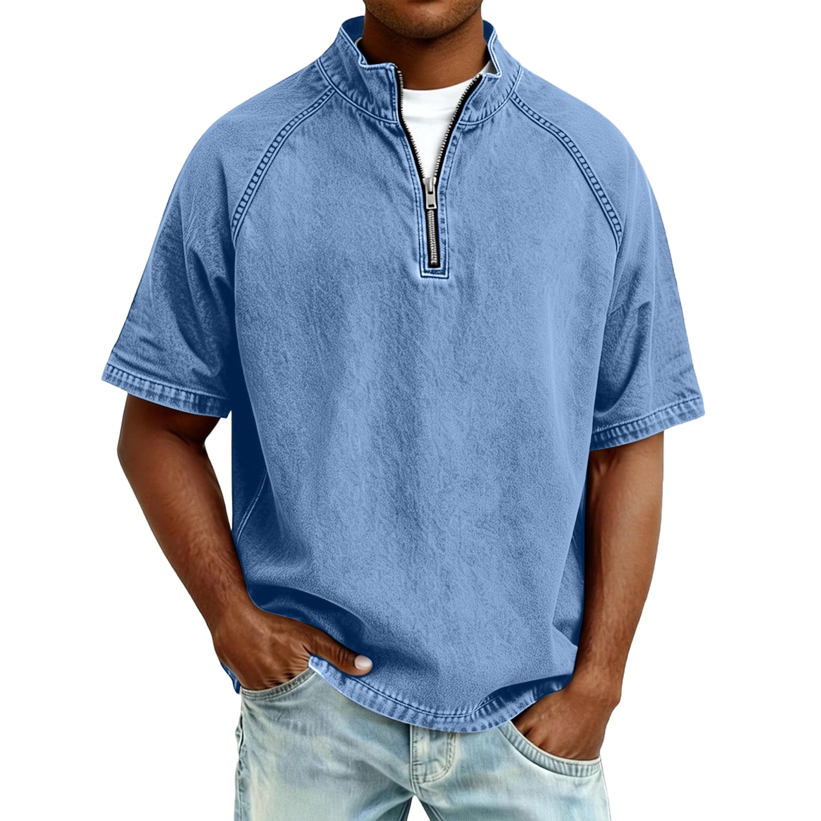 Bbyeadc Men's T-Shirts Short Sleeve Quarter Zip Mock Neck Golf Shirt ...
