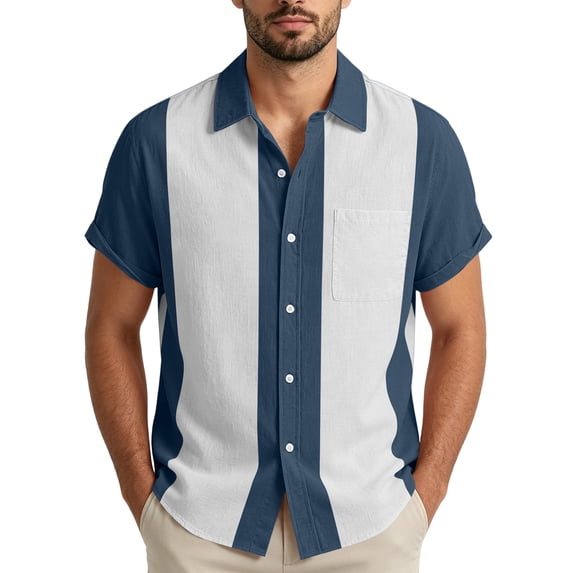 Bbyeadc Mens Short Sleeve Shirts Button Down Shirts Casual Beach Summer Shirts Wrinkle Free Vacation Shirts,Navy(XL)