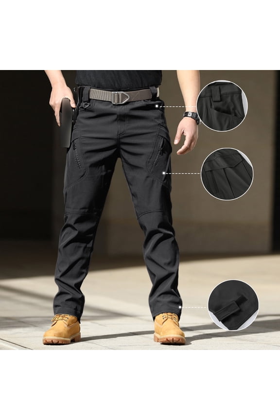 Mens Work Pants Straight Leg with Multi-Pocket Hiking Pants Button Waterproof Work Pants Casual Hiking Trousers,Black(S)