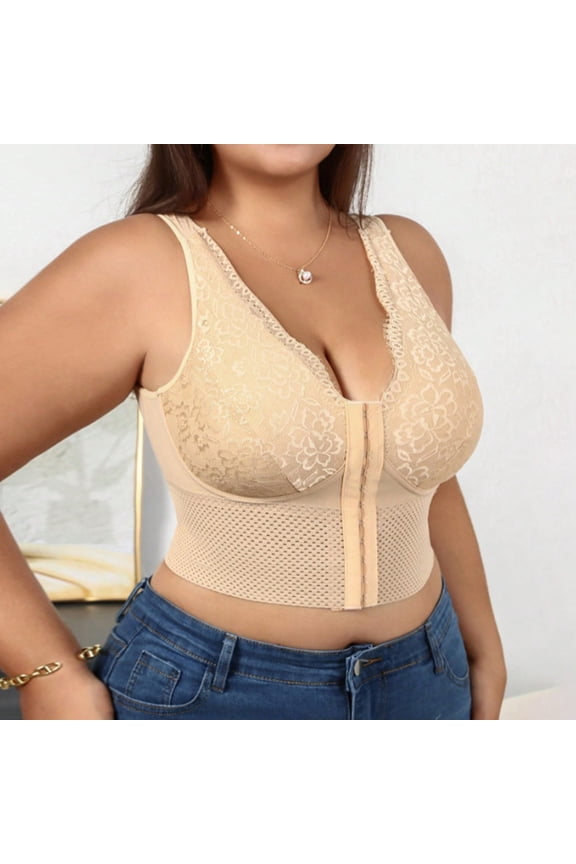 Oversize Bras for Women Copper Front Closure Bra Scoop Neck Wireless Bralettes Elegant Stretchy Chest Binder,Complexion(XXXXXL)