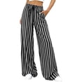 thumbnail image 1 of Bbyeadc Palazzo Pants for Women Drawstring Striped Loose Wide Leg Trousers Casual Pants Comfy Lounge Pants with Pockets,Black (XL), 1 of 6