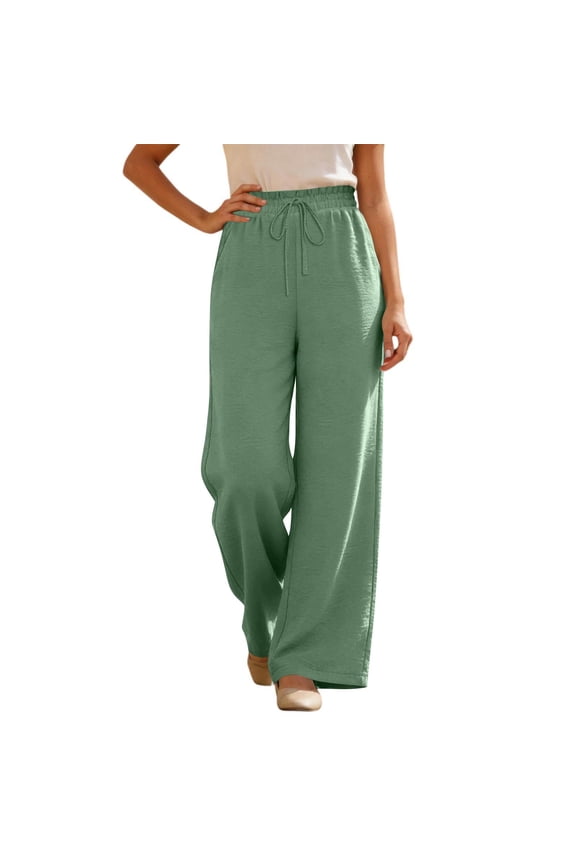 Pants for Women Drawstring Wide Leg Bottoms High Waist Comfort Trousers Jogging Pants with Pockets,Green (S)
